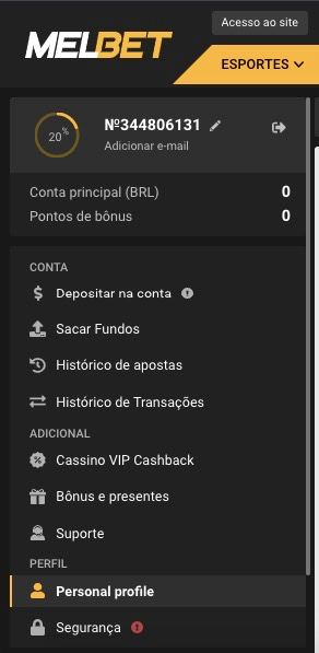 A conta pessoal de MelBet