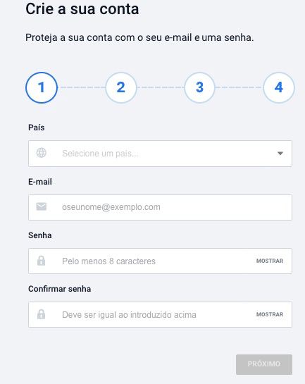 Formulário de inscrição para novos usuários da Pinnacle