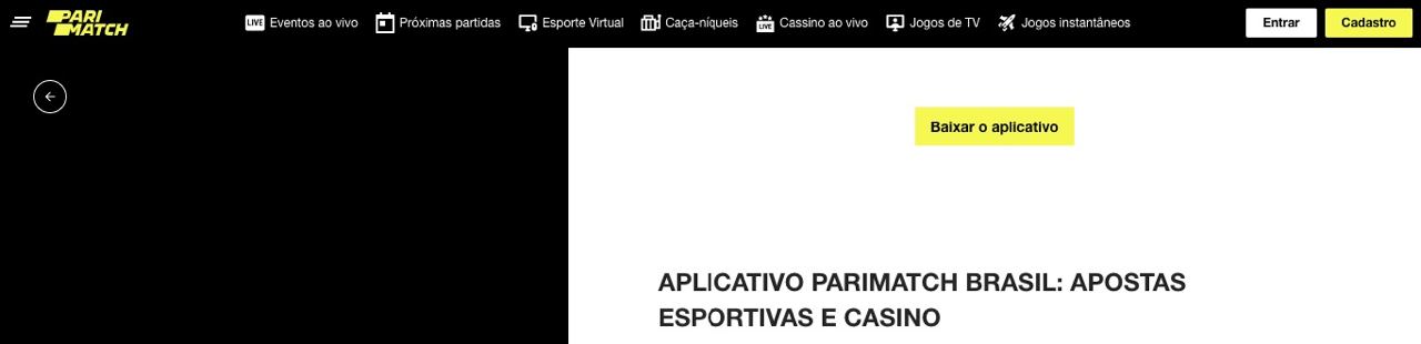 Aplicativo móvel PariMatch